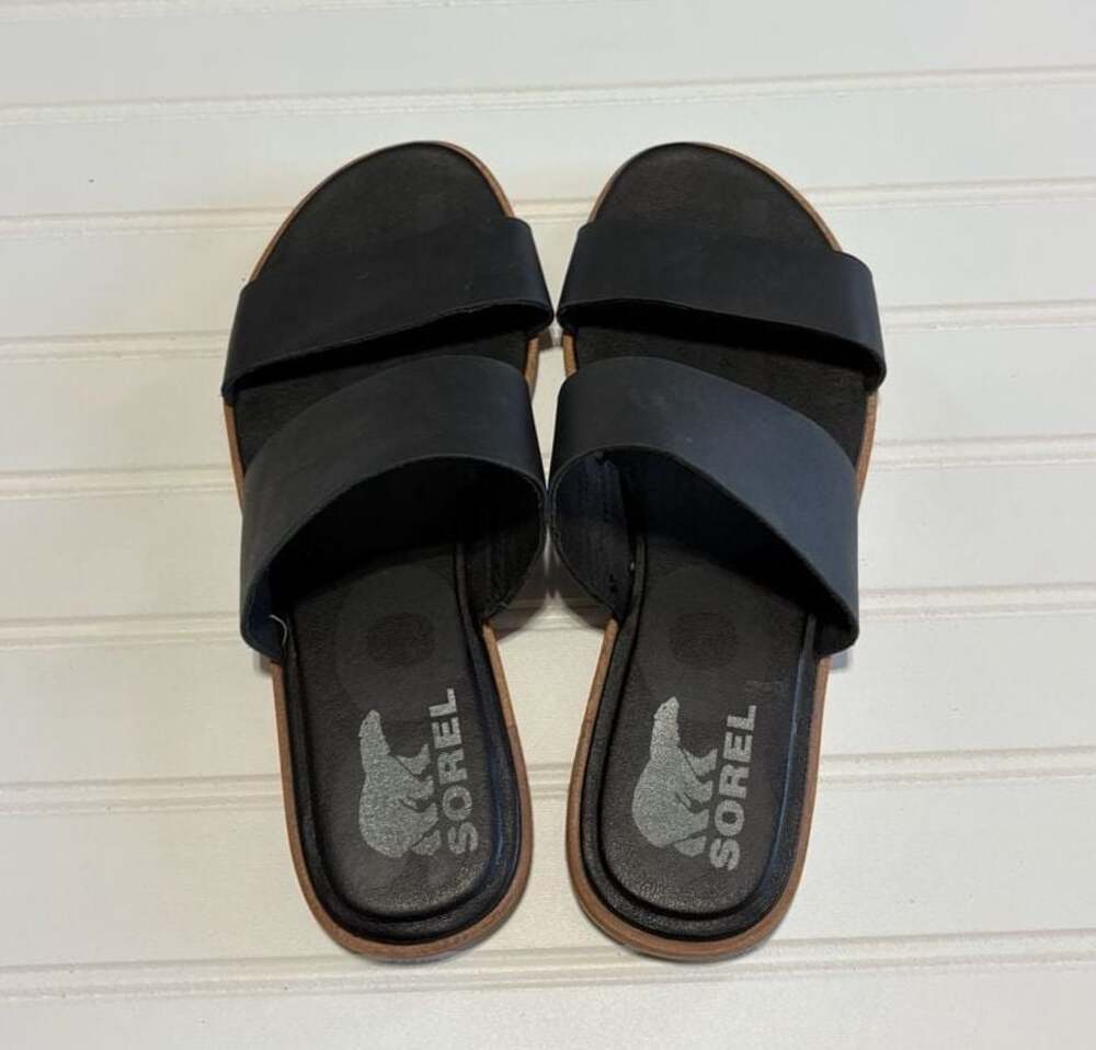 Sorel Women's NL4262-010 Black Leather Slide Sandals Size 9